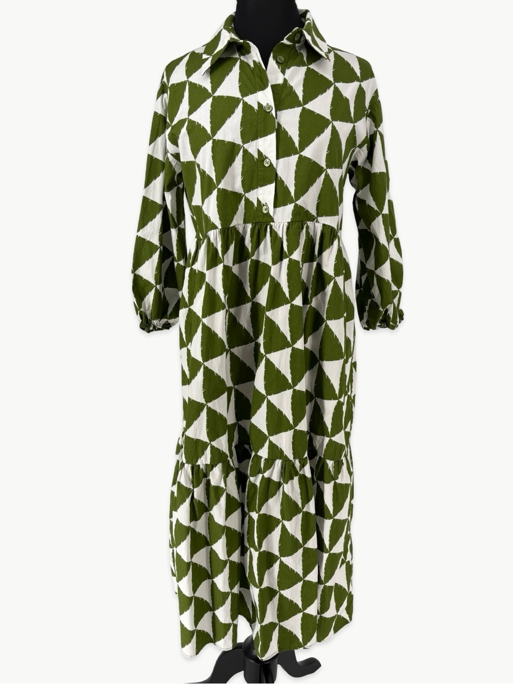 Maeve Bettina Cotton Midi Shirtdress Size Medium Tiered Green Cotton - Picture 2 of 12